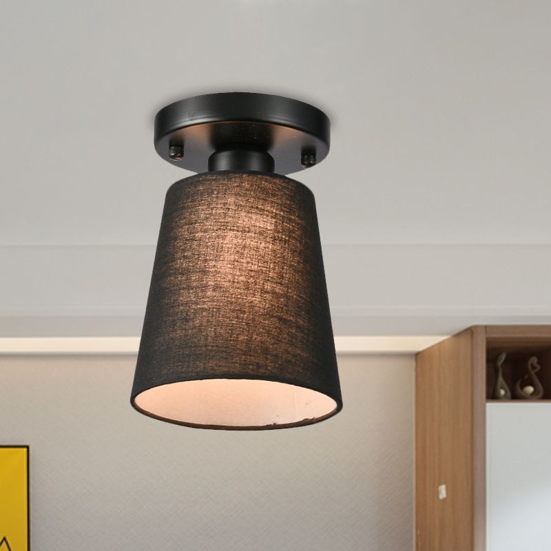 Small Horn Bedroom Semi Flush Light Fabric Single Minimalist Ceiling Mount Lamp in Black/White