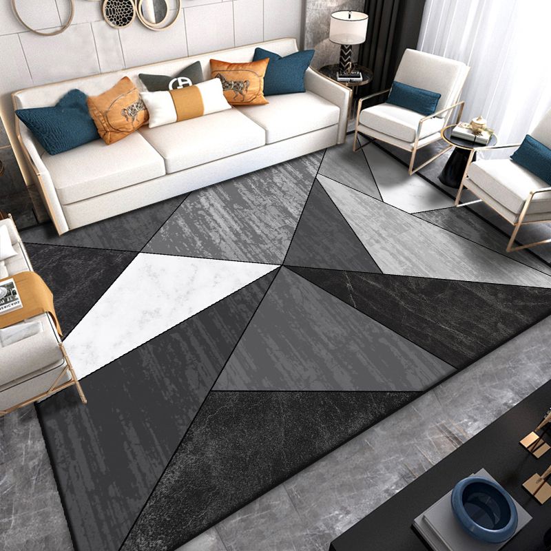Grey Modern Area Rug Geometric Pattern Polyester Area Carpet Anti-Slip Rug for Home Decor