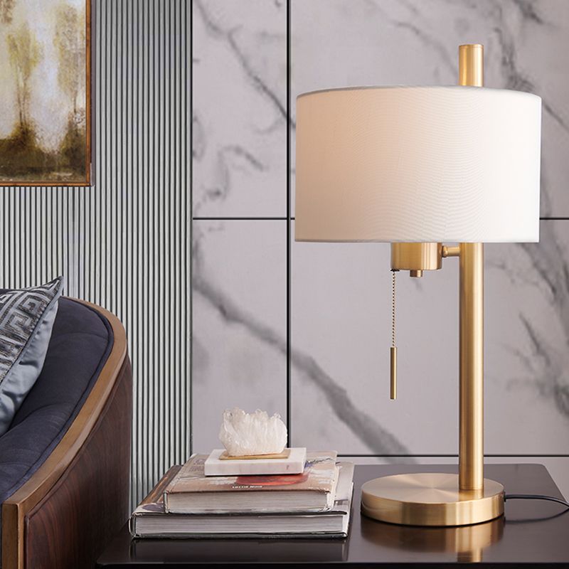 Lampada da scrivania moderna a 1 testa con illuminazione da lavoro, cilindro bianco, piccola, con paralume in tessuto