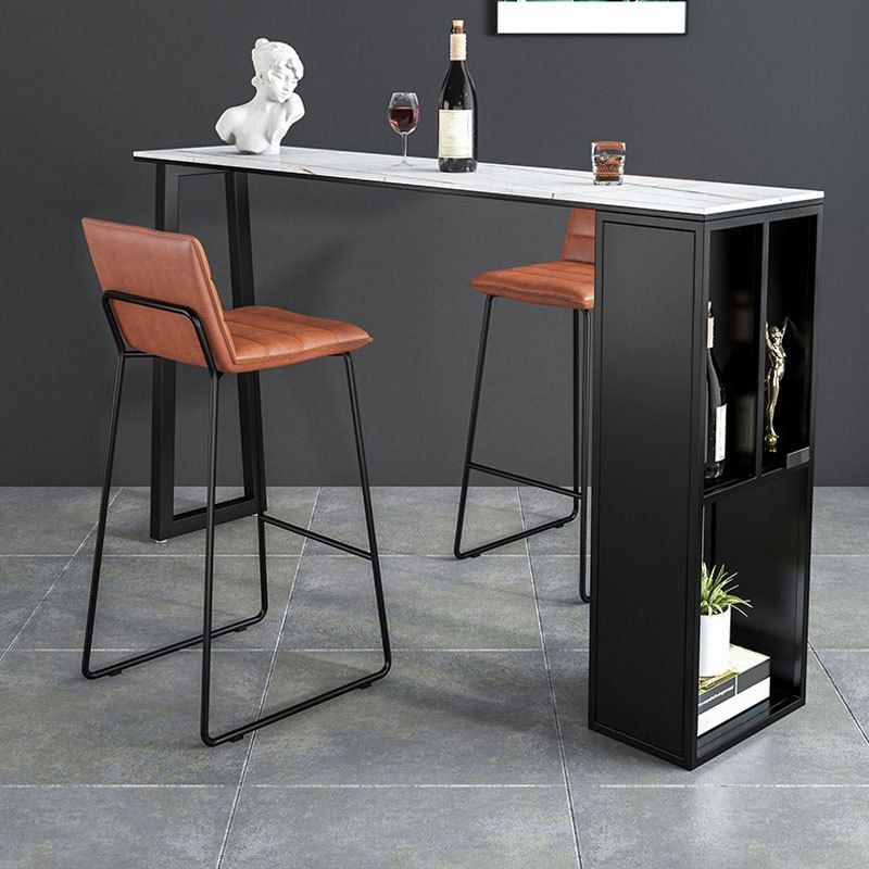 Rectangular Stone Bar Table Contemporary Bistro Table with Storage