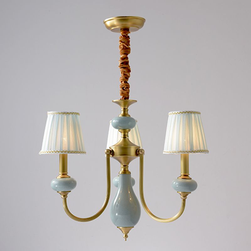 Tapered Chandelier Light Fixture Traditional Fabric Shade Pendant Lighting for Restaurant