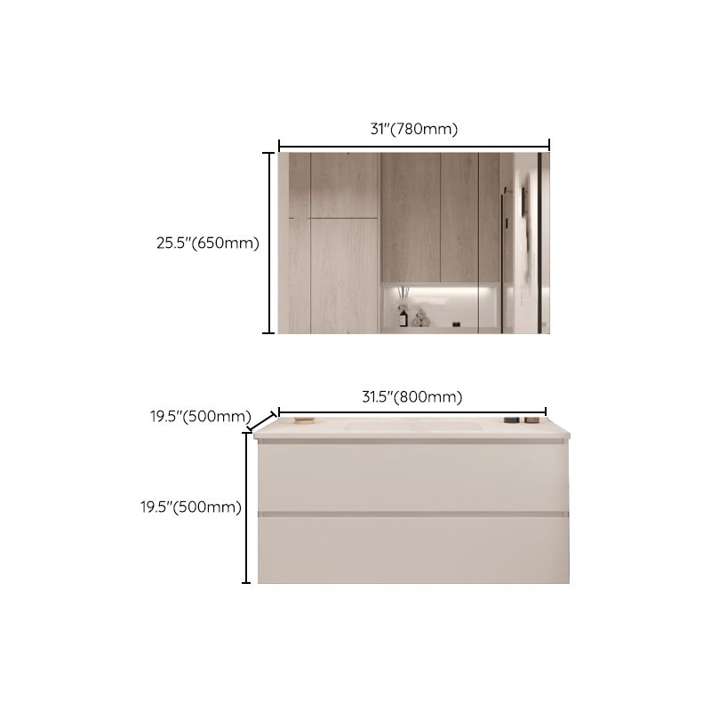 White Bathroom Vanity Wood Rectangle Single Sink Wall Mount 2 Drawers Vanity Set
