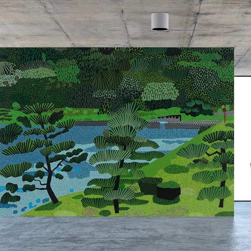Green Forest Landscape Wall Mural Moisture Resistant Modern Living Room Wall Covering