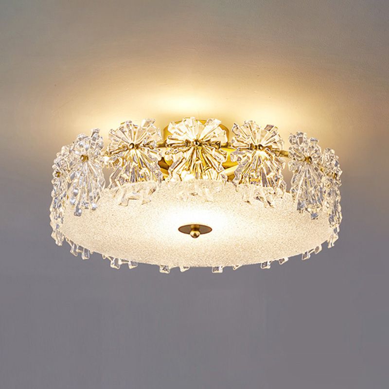 Contemporary Transparent Crystal Semi Flush Mount Ceiling Lighting Fixture for Dining Room