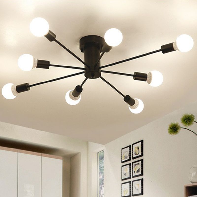 Lámpara de techo semi empotrada de metal negro estilo loft para sala de estar