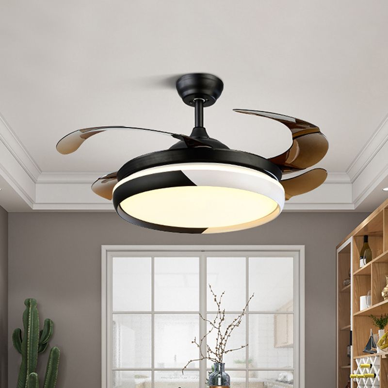 20" Wide Round Acrylic Hanging Fan Light Modernism LED Semi Flush Mount Lighting for Living Room, 4 Blades