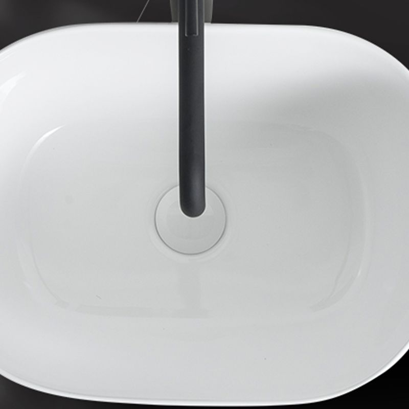 Modern Vessel Lavatory Sink Oval Porcelain with Pop-Up Drain Vessel Sink
