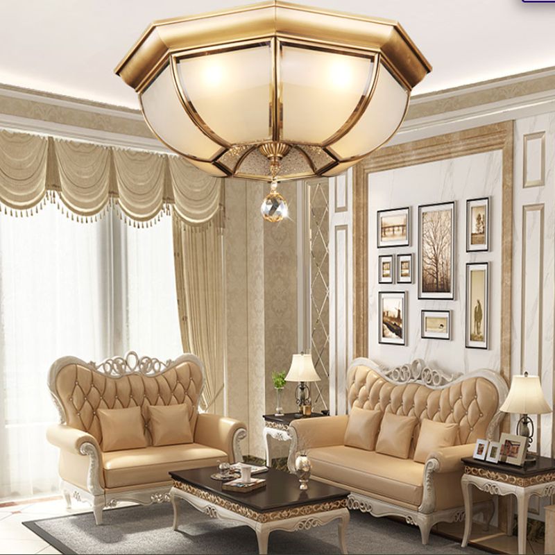 Flush Mount Ceiling Light Vintage Style Shaded Glass Flush Ceiling Light in Brass