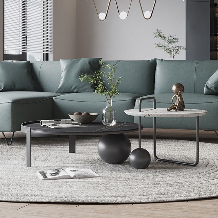 Round Stone Coffee Table Set Stainless Steel Simple Cocktail Table