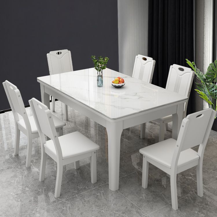 Rectangle Modern Dining Table Sintered Stone Fixed Table with 4 Wood Legs