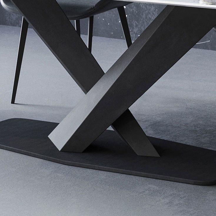 Modern Style Sintered Stone Dining Table with White Table and Black Trestle Base for Home Use