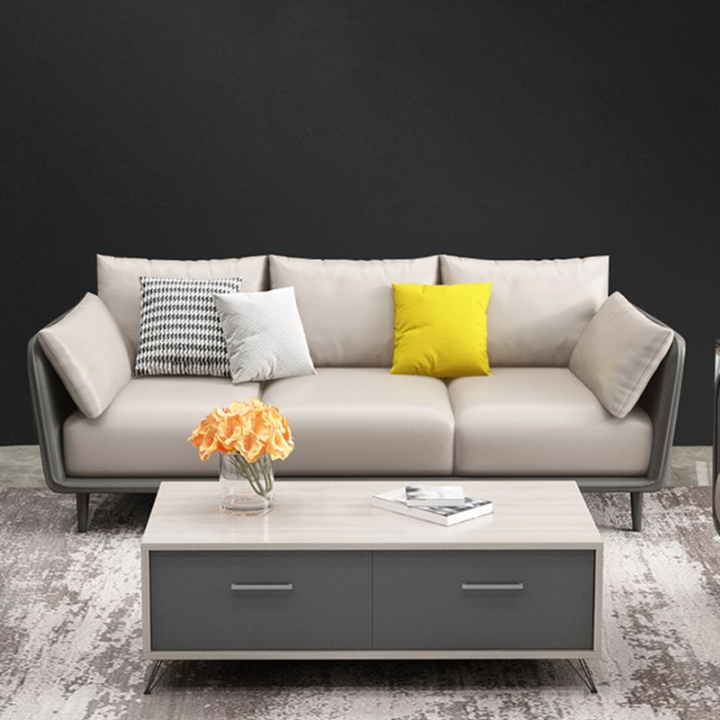 Faux Leather Sofa with Pillows Back and Pillow Top Arm for Living Room