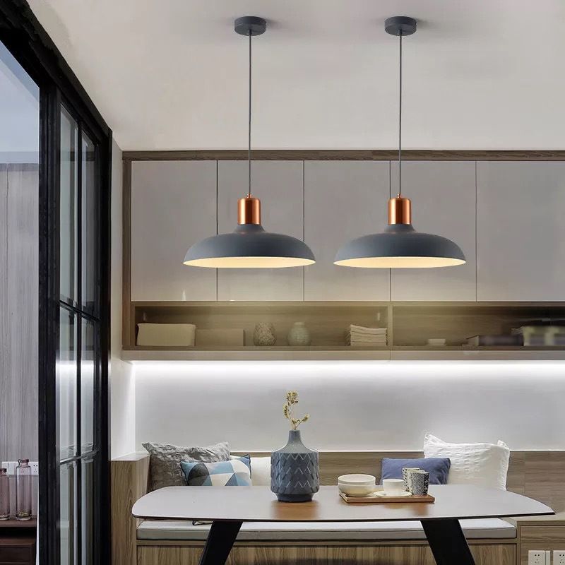 1 Bulb Restaurant Suspension Lamp Macaron Style Pendant Light Fixture with Bowl Metal Shade