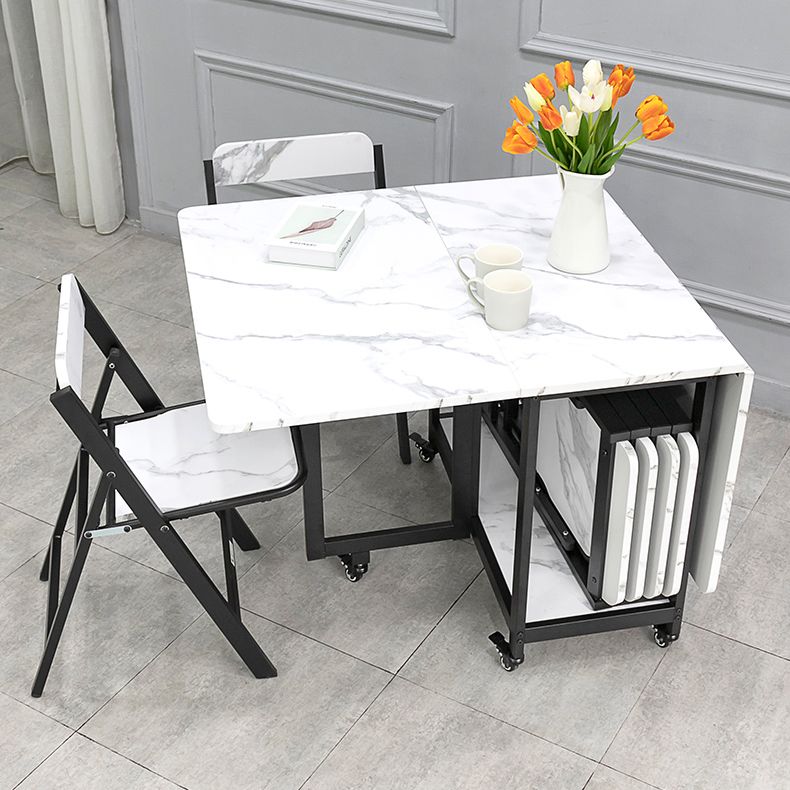 Contemporary Style Sintered Stone Dining Table with Removable Leaf and Trestle Base