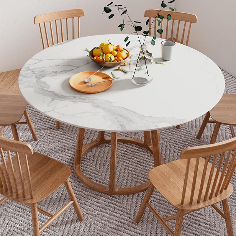 Solid Wood Pedestal Dining Table Modern Round Dining Table in White