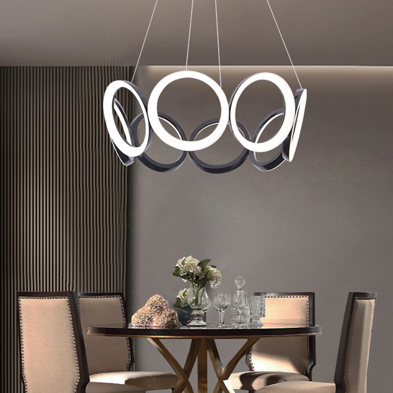 Elektroplate aluminium led kroonluchter in moderne eenvoud acryl circulaire hanglamp in zwart