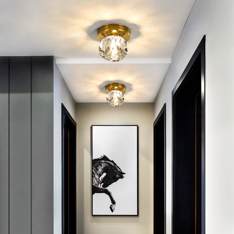 Crystal Ball Ceiling Light Fixture Simple 1 Bulb Brass Flush Mount Light for Aisle