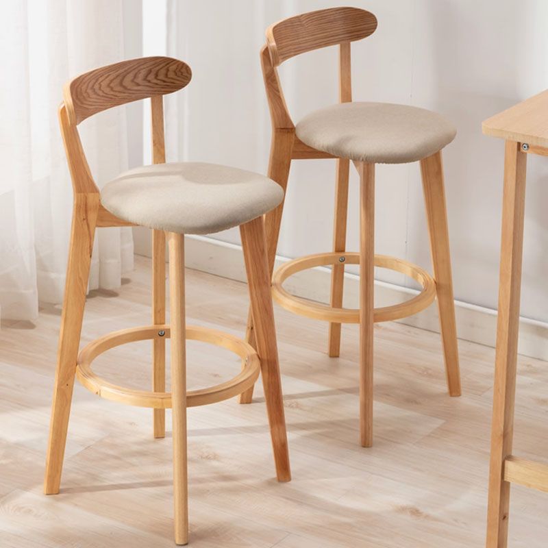 Natural Wood Upholstered Counter Stools Scandinavian Footrest Bar Stools