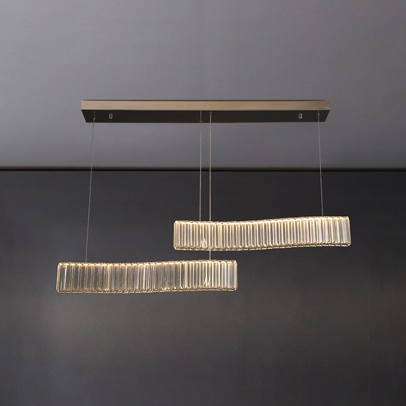 Contemporary LED Linear Ceiling Lamp Fixtures Crystal Gold Island Pendant