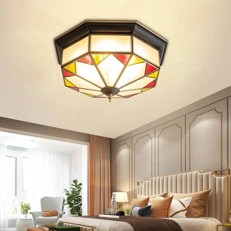 Living Room Colonial Style Ceiling Light Metal Glass Multi Head Overhead Lighting Fixture