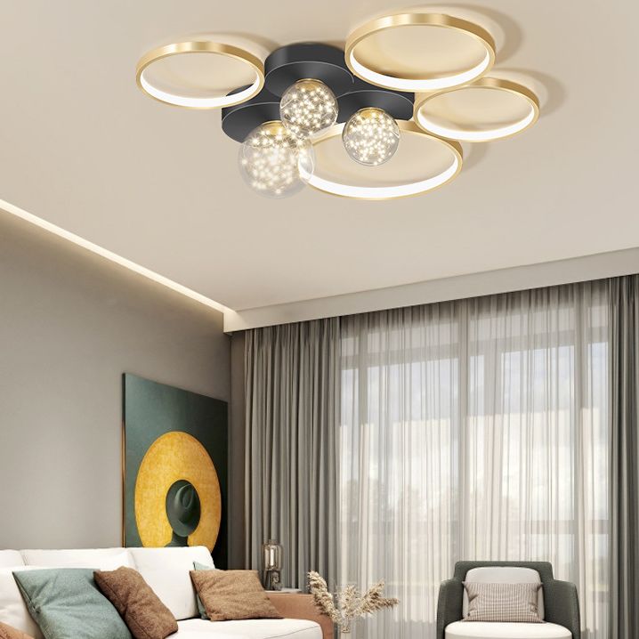 Verrouillé à l'anneau "Mount Light" Nordic Clear Glass Black-Gold Starry Ceiling Fixture for Living Room