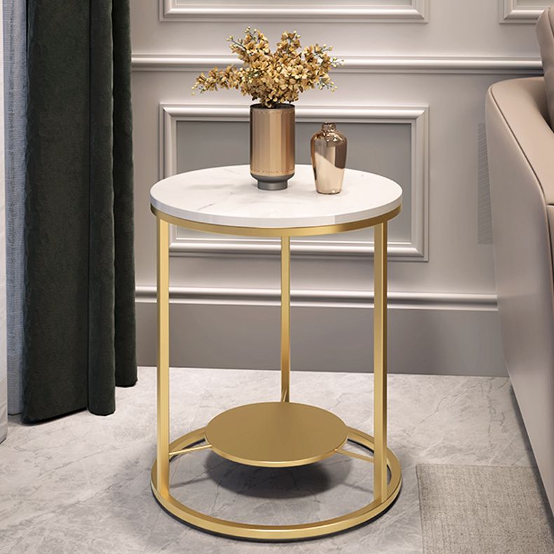Modernistic Metal Frame Nesting Tables Slate Top Round End Table