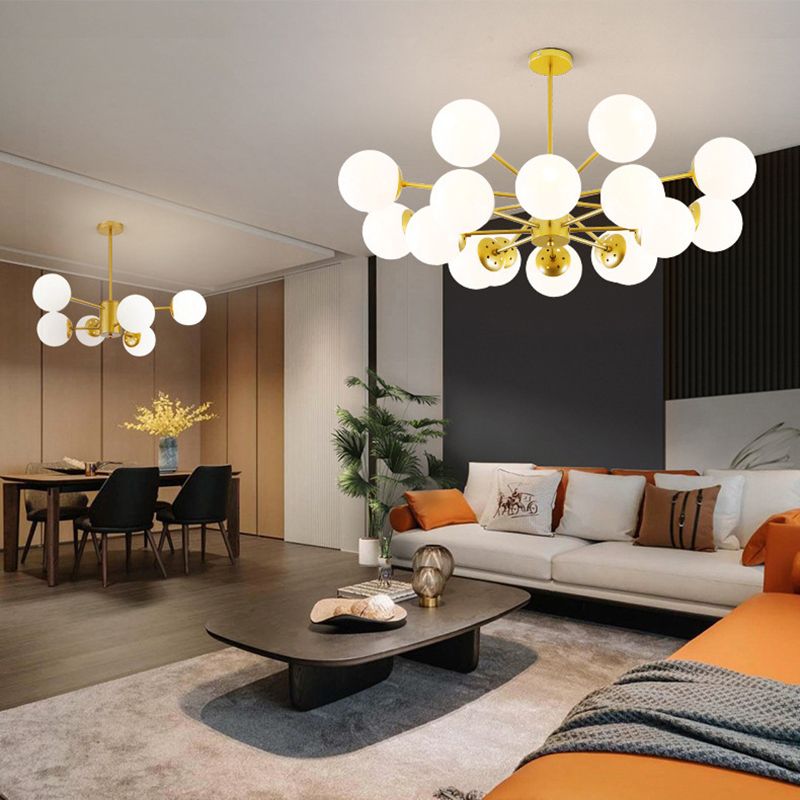 Noordse stijl eenvoud kroonluchter wit glas bol schaduw meerdere lichten suspensielamp voor woonkamer