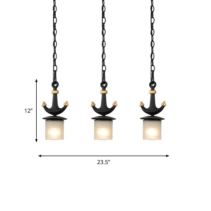 Moderne Säule Multi-Pendant Frosted Grübtglas 3 Köpfe Salon hängen in Schwarz mit linearem/rundem Baldachin