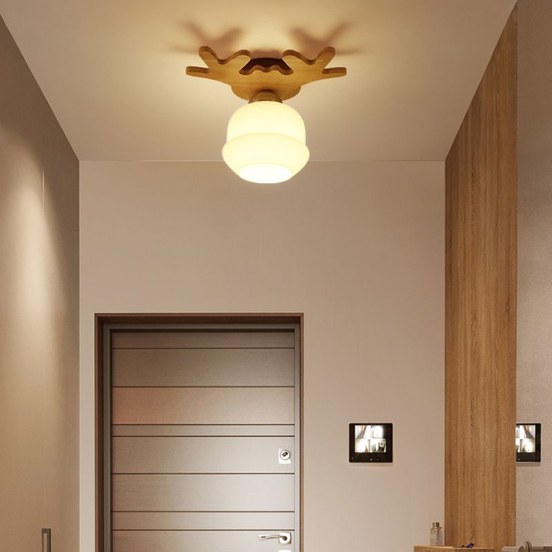 Antler Shape Ceiling Lamp Modern Wood 1 Light Flush Mount for Living Room