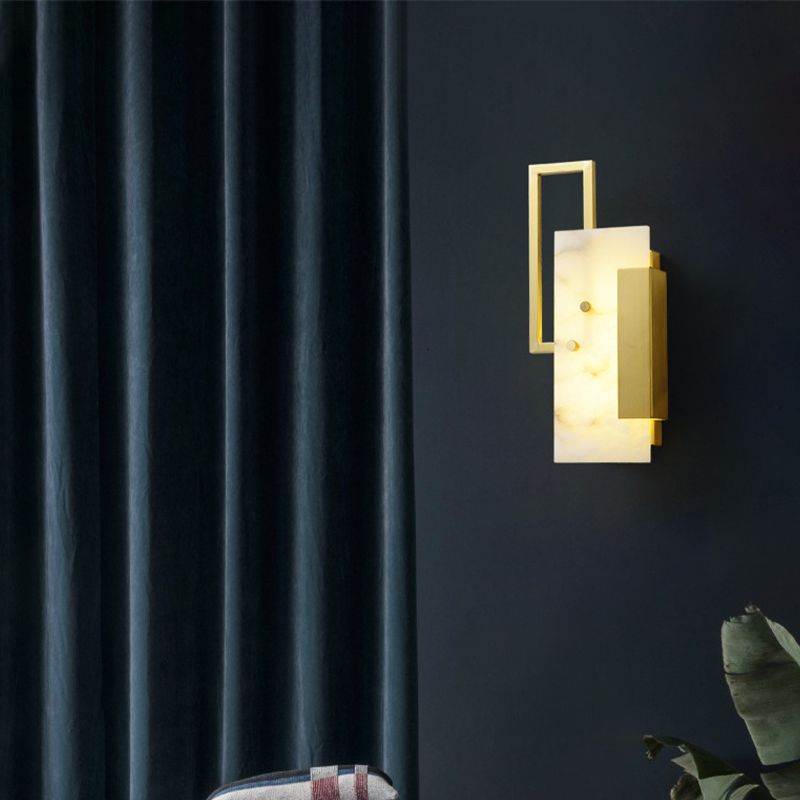 Modern Brass Wall Light Gold Geometric Wall Sconce with Mica for Bedroom