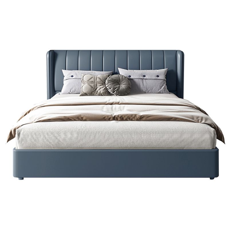 Contemporary Genuine Leather Wingback Upholstered Headboard Wingback Bed