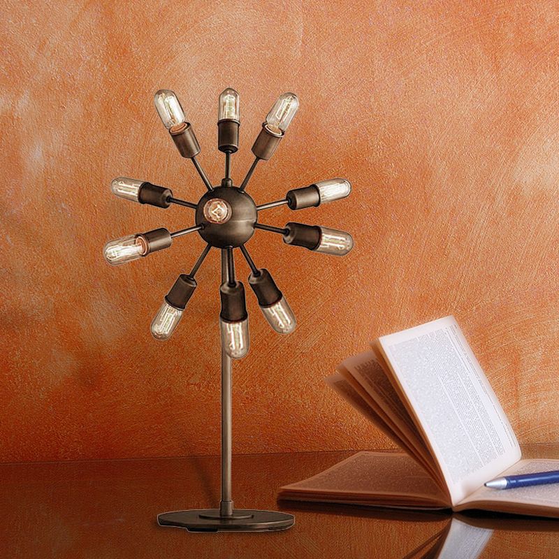 Farmhouse Sputnik Table Lighting Multi Light Iron Standing Light with Open Bulb in Black for Coffee Shop