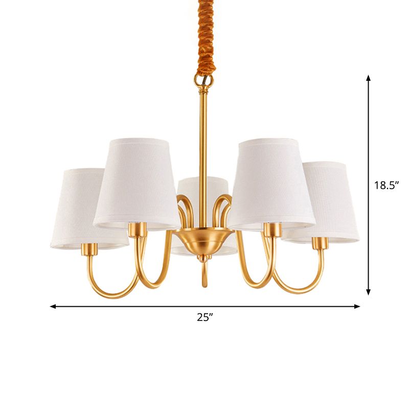 Conical Living Room Hanging Lamp Traditional Fabric 5/6/8-Light Gold Chandelier with Swoop Arm
