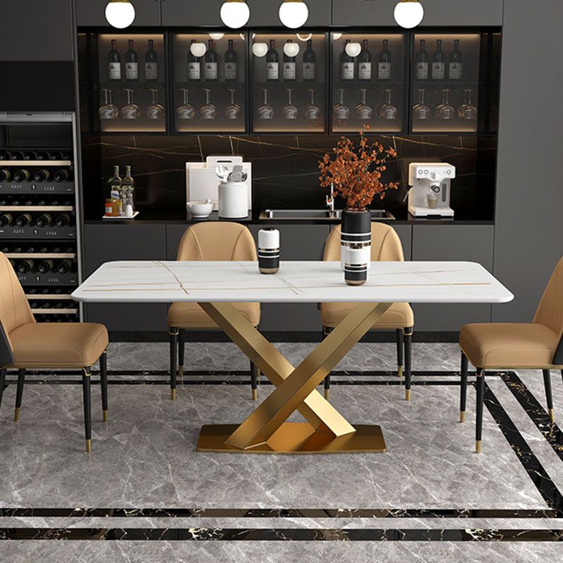 Luxury Dining Room Dinner Table Stone Rectangle Pedestal Dining Table