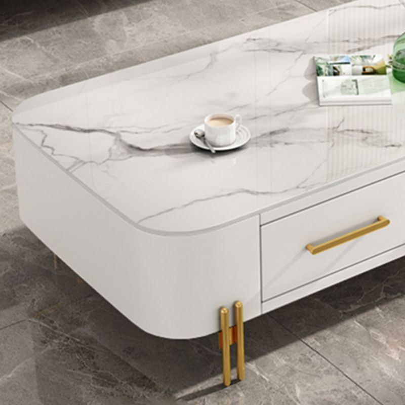 Modern Metal 4 Legs Cocktail Table Rectangle Slate Coffee Table with 2 Drawers