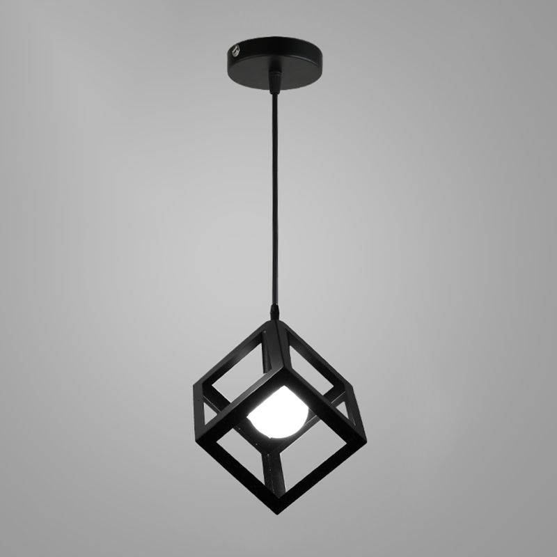 Industrial Cage Pendant Lighting 1-Light Metal Drop Lamp in Black for Restaurant