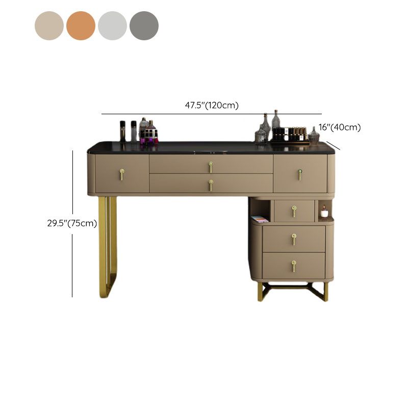 Pine Wood 7 Drawers Dresser with Stone Top Make-up Vanity for Bedroon