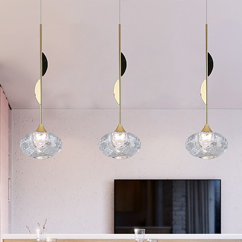 Vidrst sembrada Costilla ovalada Luz contemporánea 1 Luz de techo colgante de latón ligero