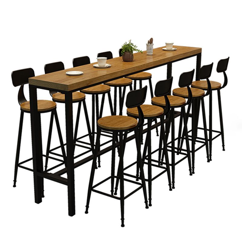 Industrial 1/611 Pieces Bar Table Set Rectangle Pine Wood Counter Table with High Stools