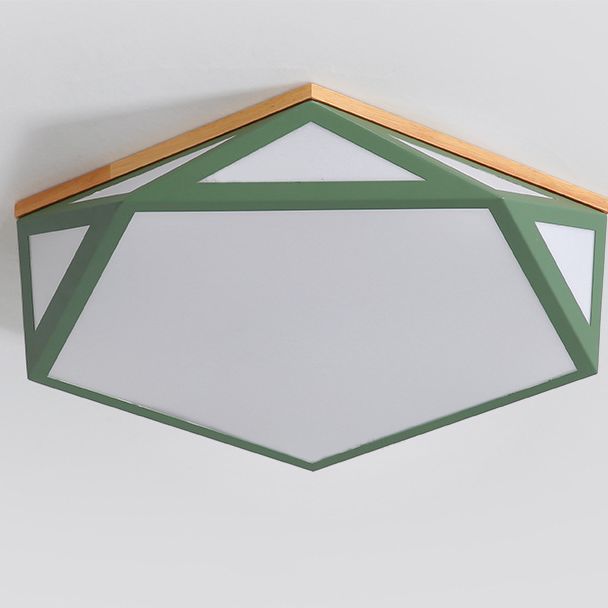 Geometric Shaped Macaroon Style LED Ceiling Light Hexagonal Acrylic Shade Modern Lighting Fixture for Bedroom
