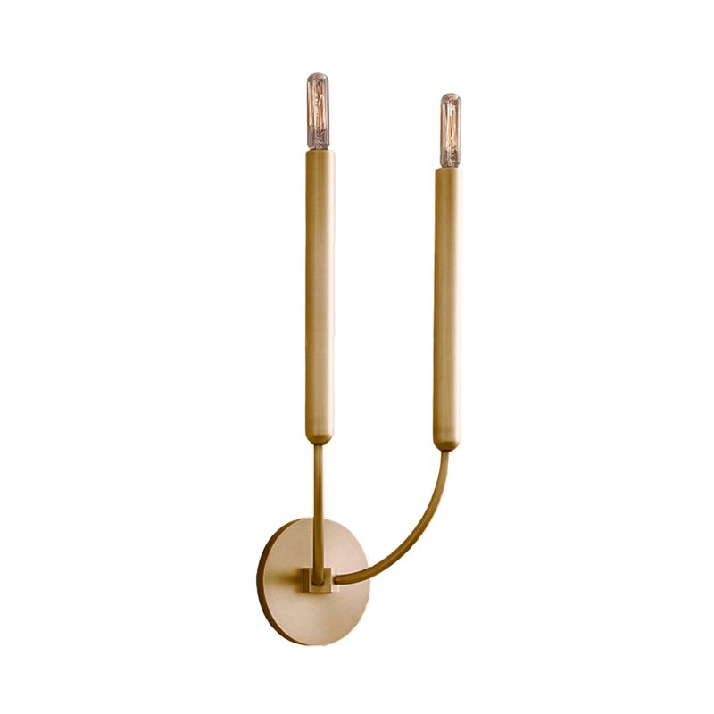 1/2 Bulbs Tube Wall Lamp Tradition Metal Sconce Light Fixture in Black/Brass for Dining Room