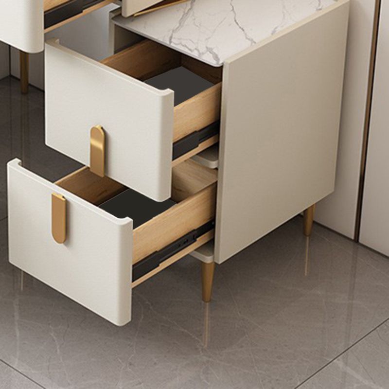 White Vanity Dressing Table Set Stone Top Dresser with Storage Drawers