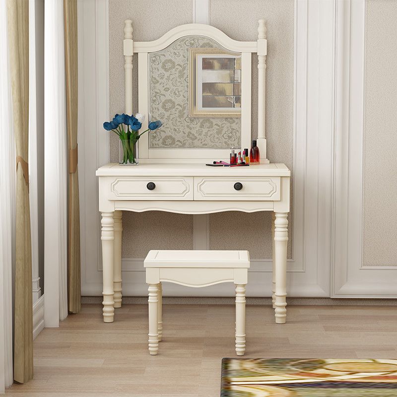 Victorian Solid Wood Vanity Makeup Dressing Table Stool Set with Mirror