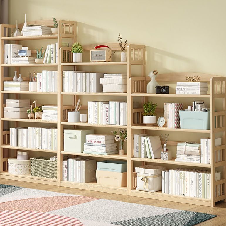 Modern Solid Pine Wood Bookcase, Natural, Open Bookshelf for Living Room