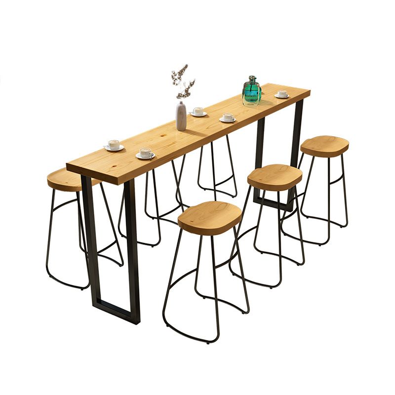 Modern Natural Pub Dining Set 1/2/4/5/7 Pieces Wood and Metal Bar Pub Table Set
