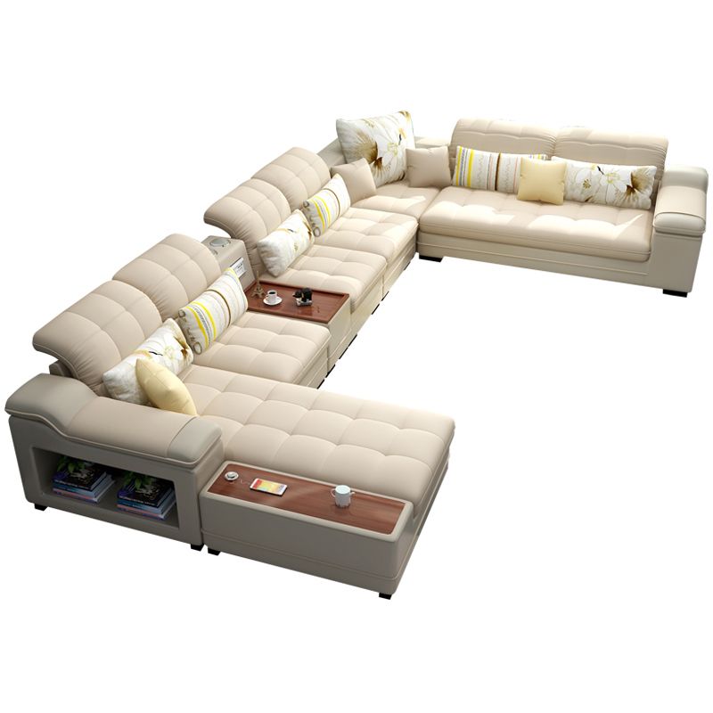 Pillow Top Arm Sofa Modular Faux Leather/Linen U-Shaped Furniture Sectionals