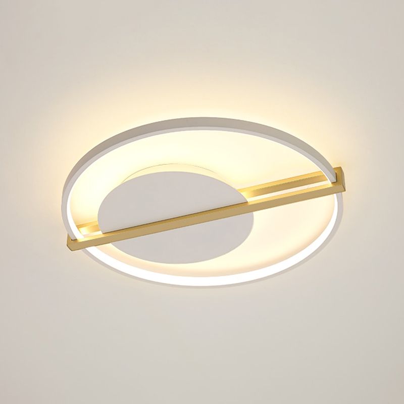 Minimalist LED Flush Mount Lighting Acrylic Black/White Circular Thin Ceiling Light with Gold Hoop Guard