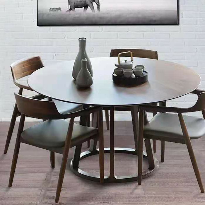 Round Standard Solid Wood Top Dining Set with Solid Brown Wood Legs for Dining Furniture