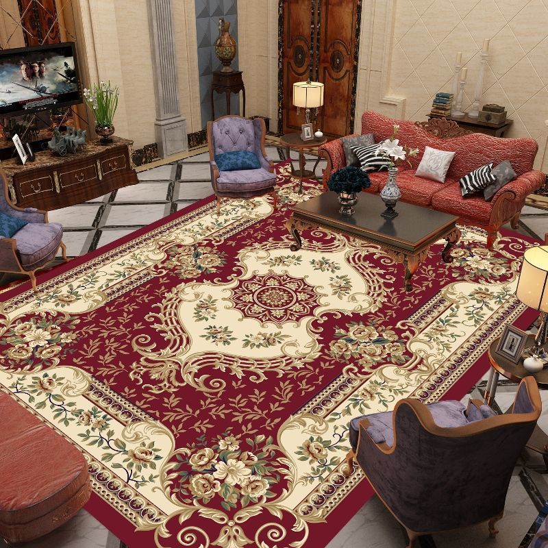 Navy Flower Rug Polyester Extravagant Rug Washable Rug for Living Room