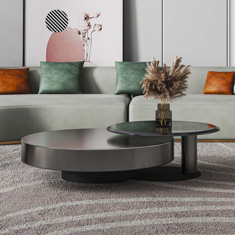 Modern Style Tempered Glass Table Top Stainless Steel Base Round Coffee Table